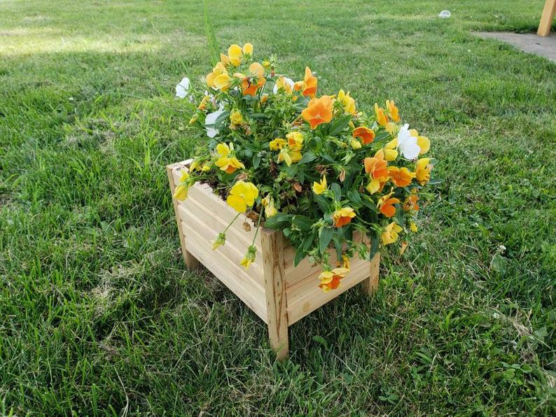 elevated garden box with flowers