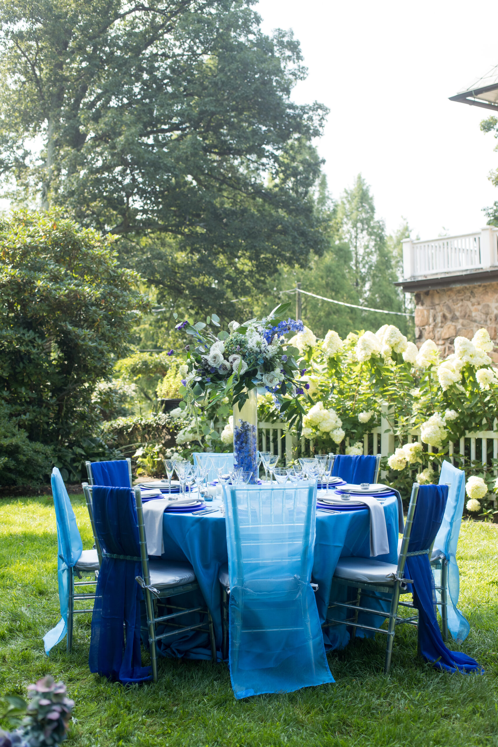 all blue table set outside