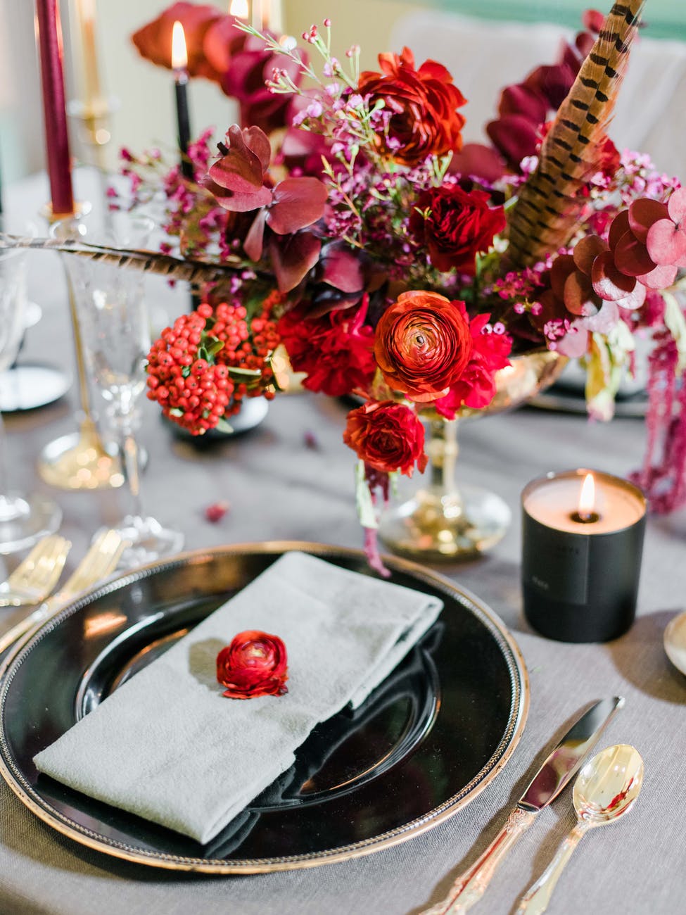 red and black table setting