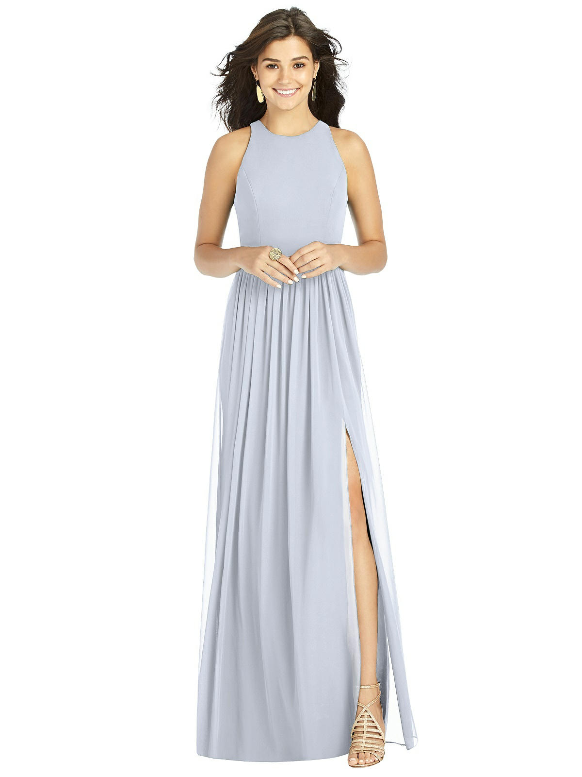 long gray bridesmaid dress