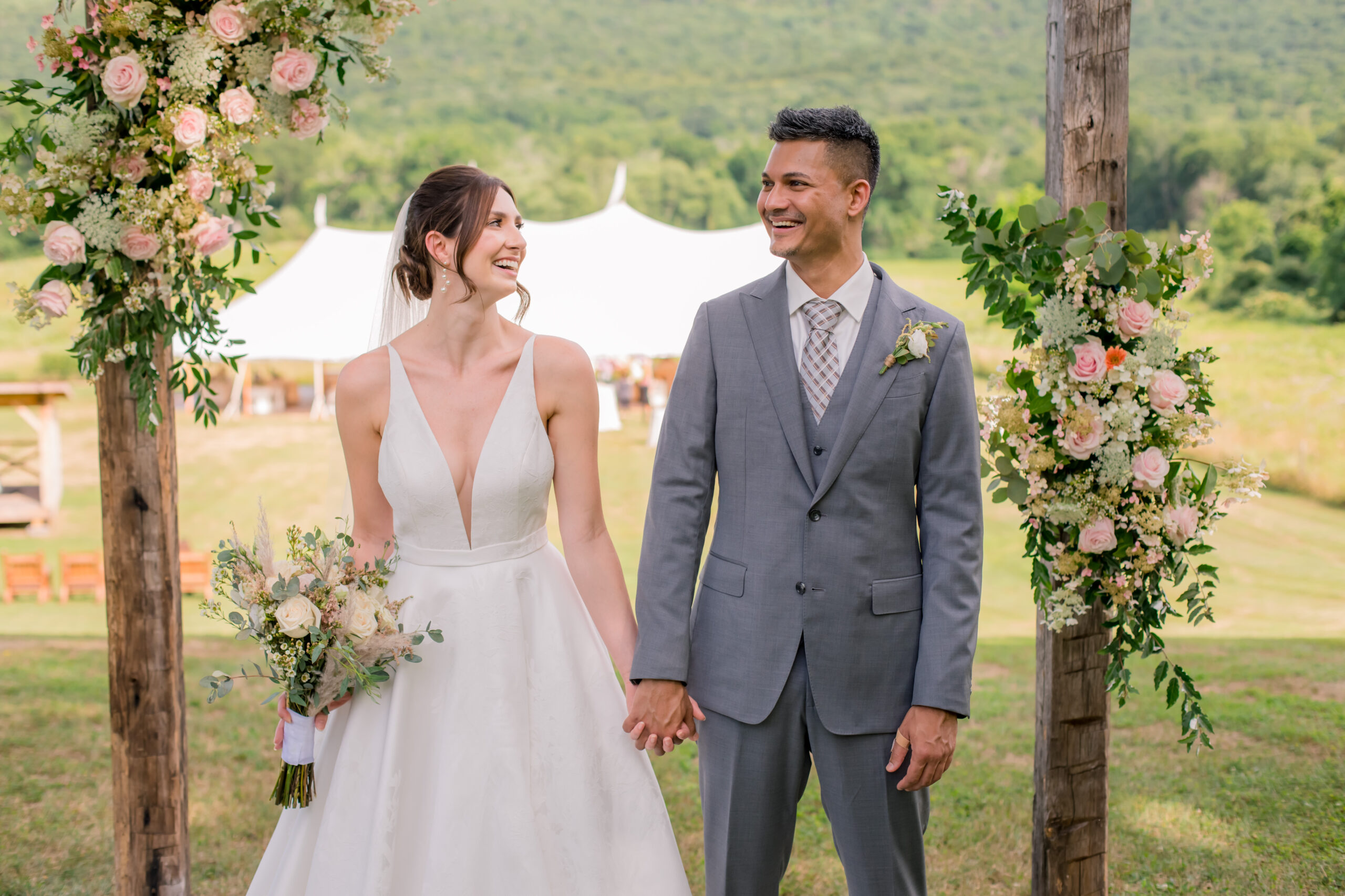 bride and groom at altar