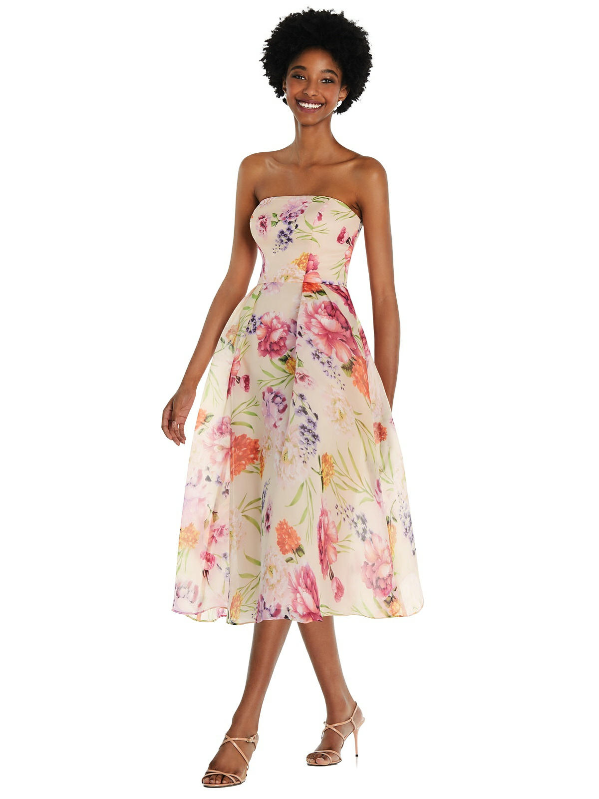 tea length floral bridesmaid dress