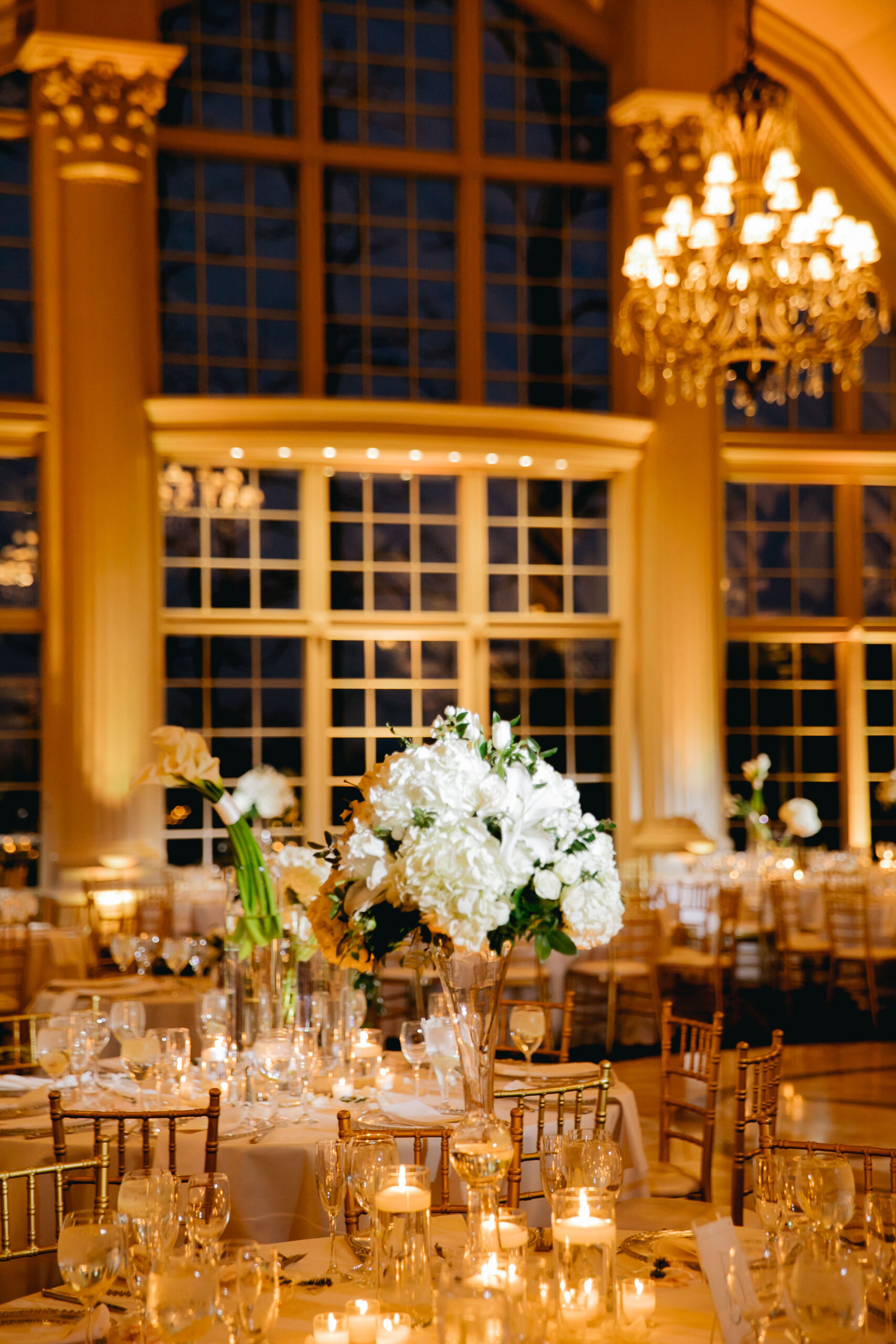 ballroom with white centerpieces