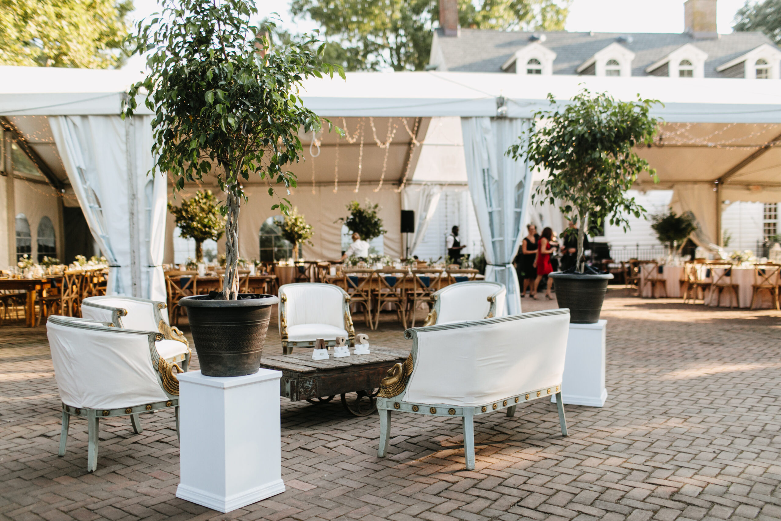 outdoor tent wedding with lounge seating