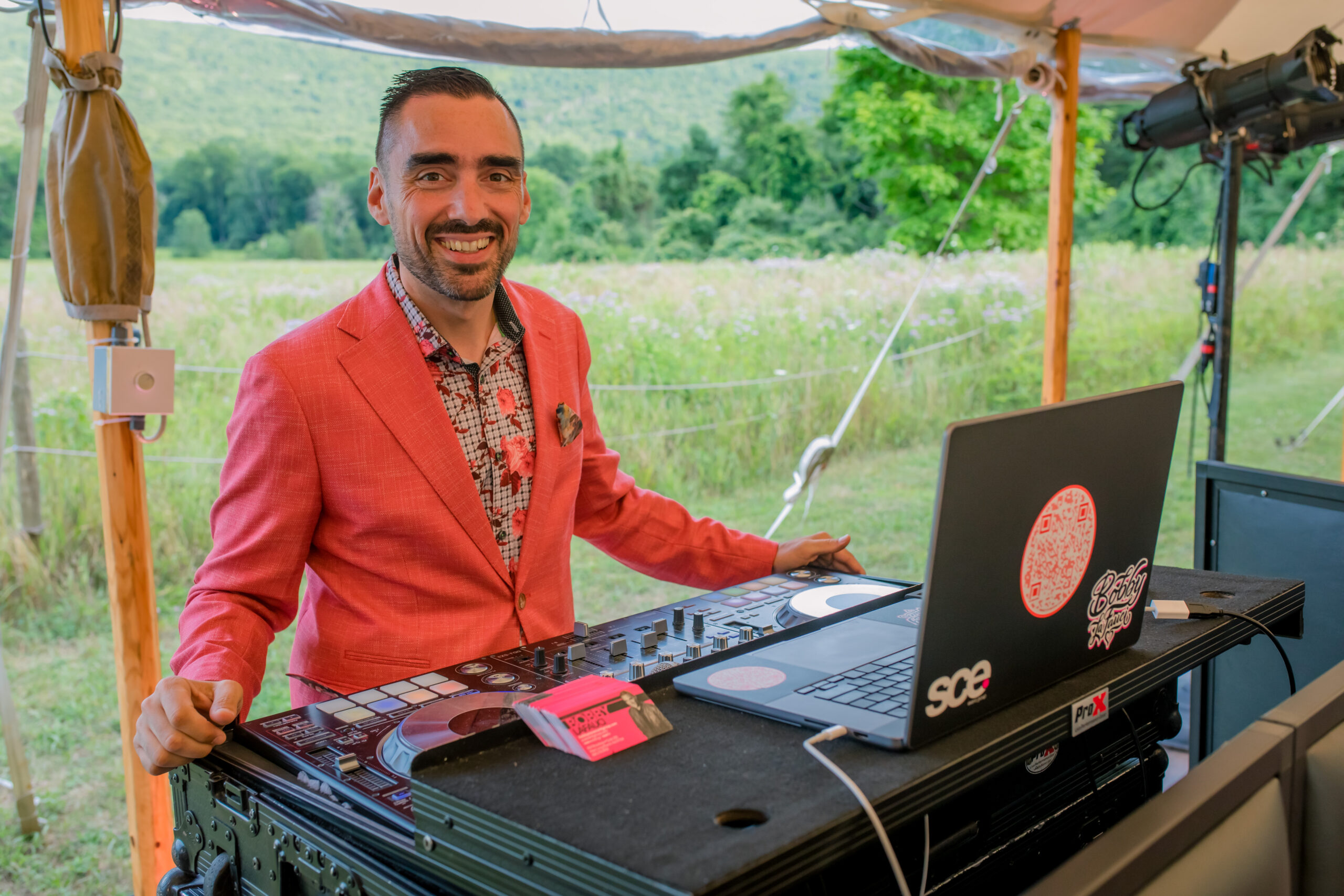 dj set up at tented wedding