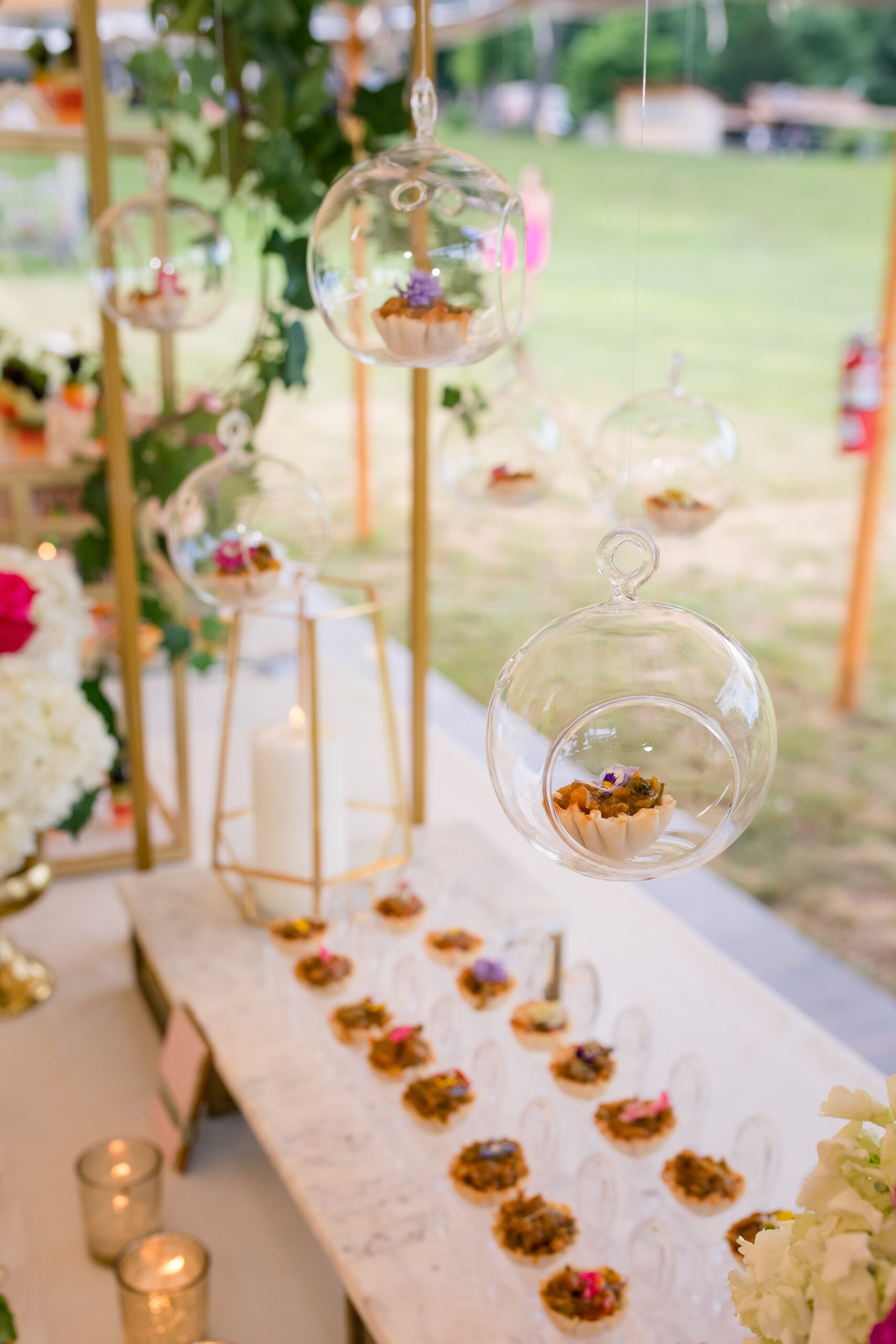 outdoor catering display for tented wedding