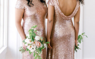 two sequin bridesmaid dresses