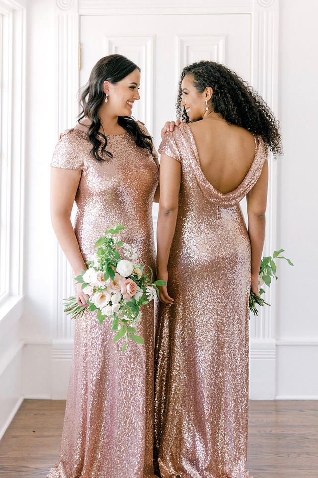 two sequin bridesmaid dresses