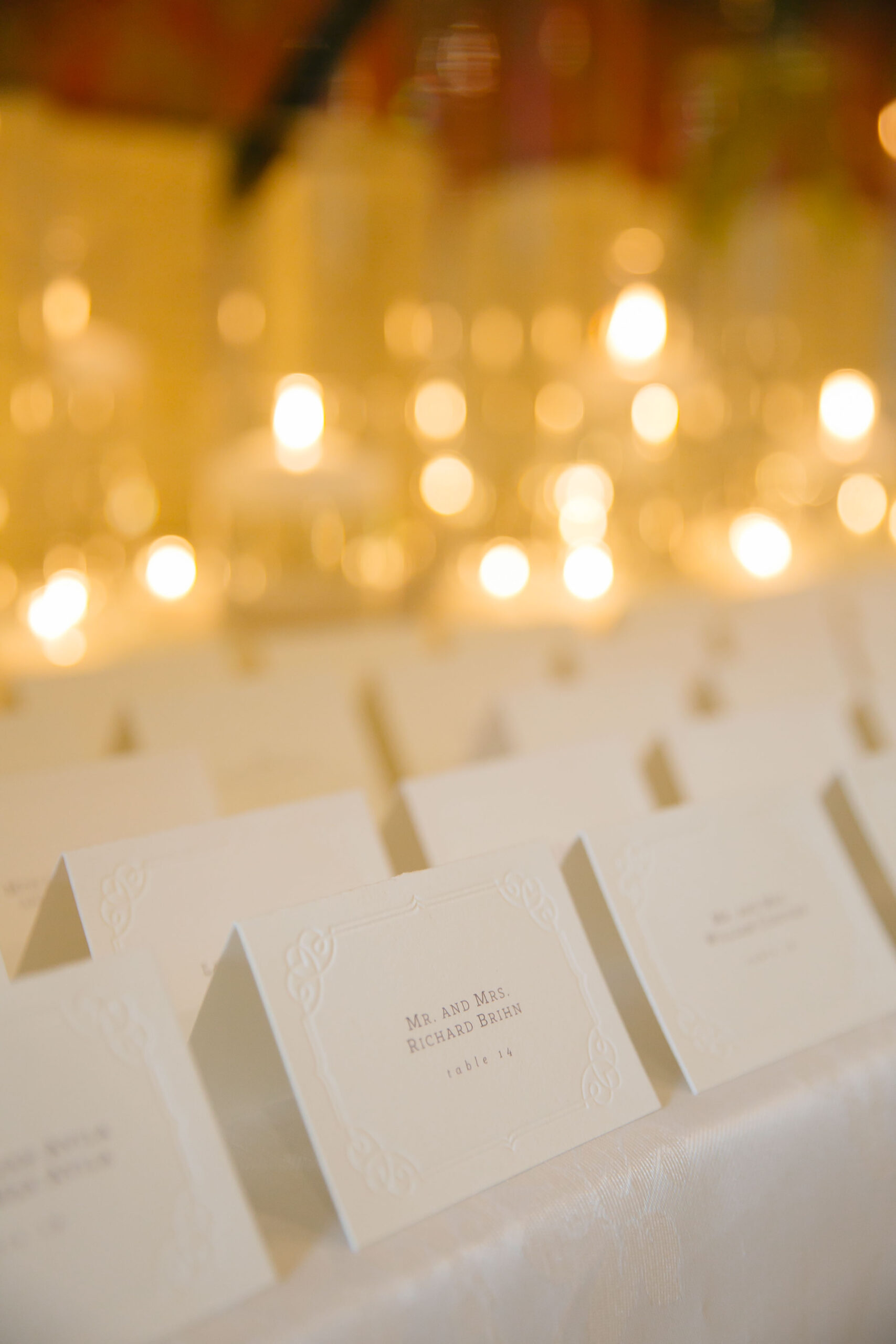 escort cards with candles