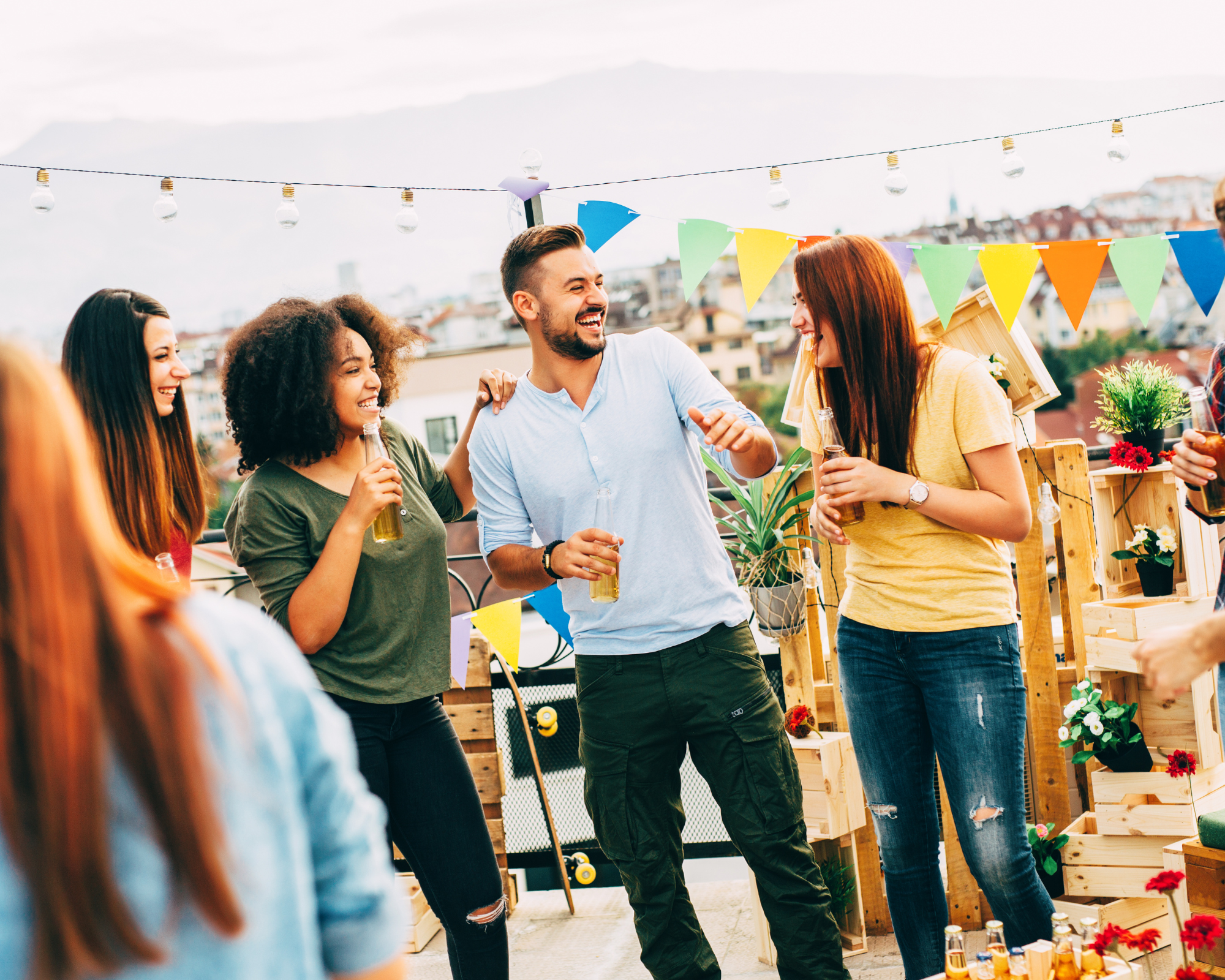 group of friends on a rooftop party