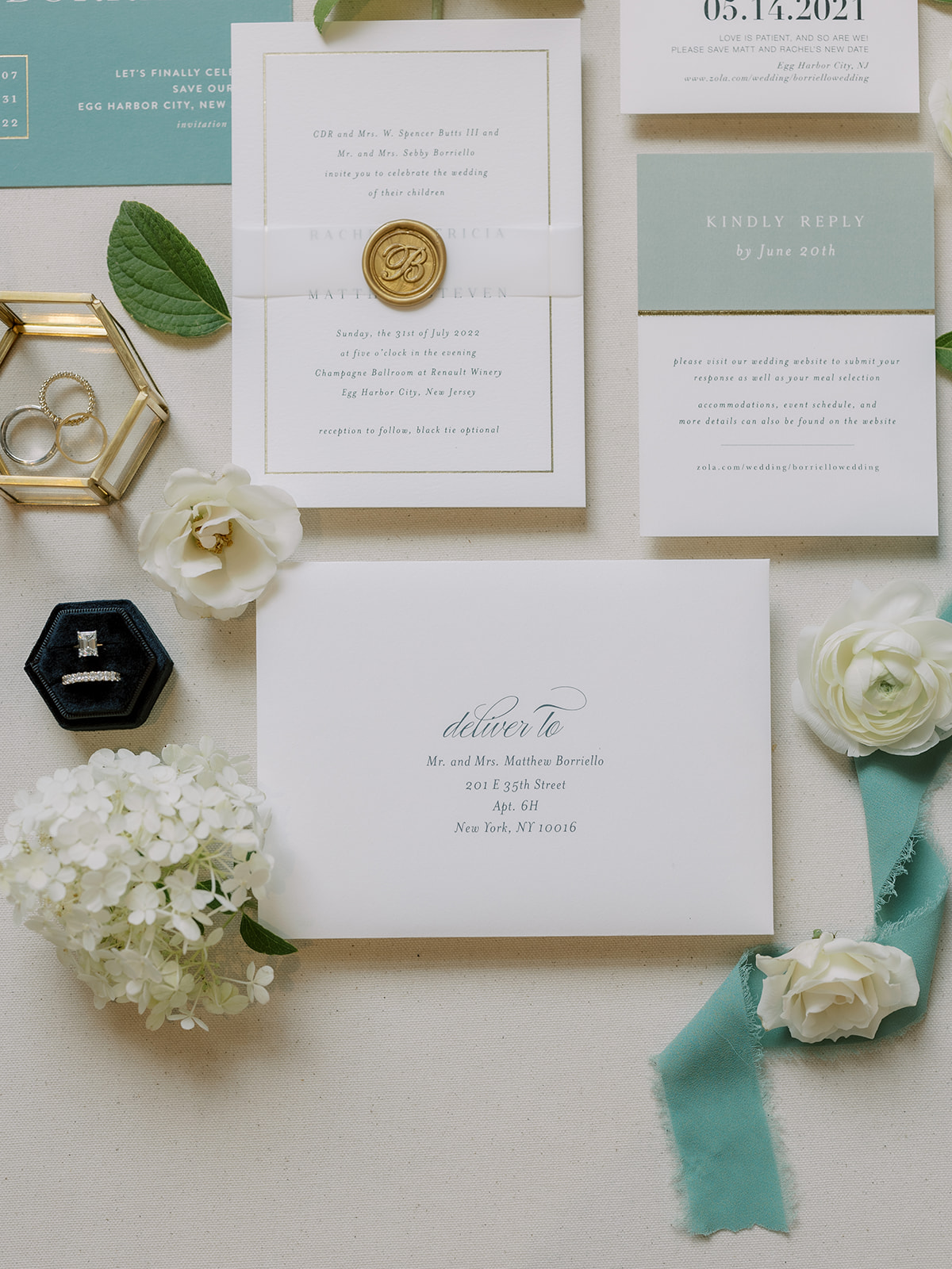 wedding invitation suite sage and white