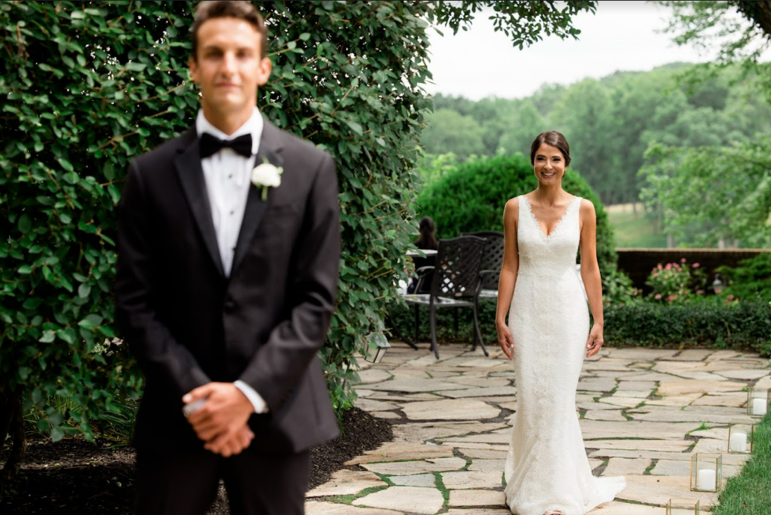 wedding first look with bride and groom at Hamilton Farm and Golf Club in Peapack NJ