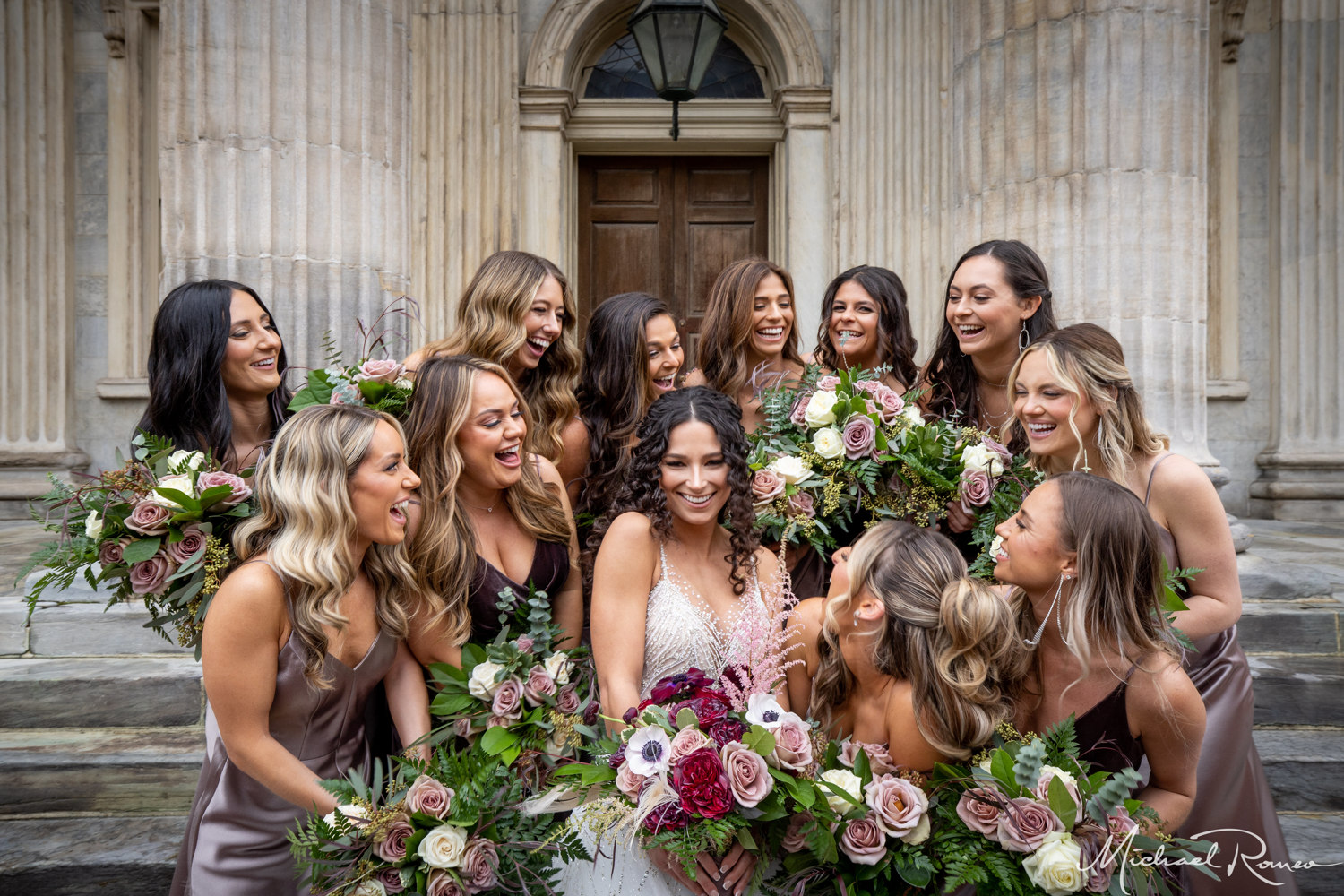 bride with her bridesmaids