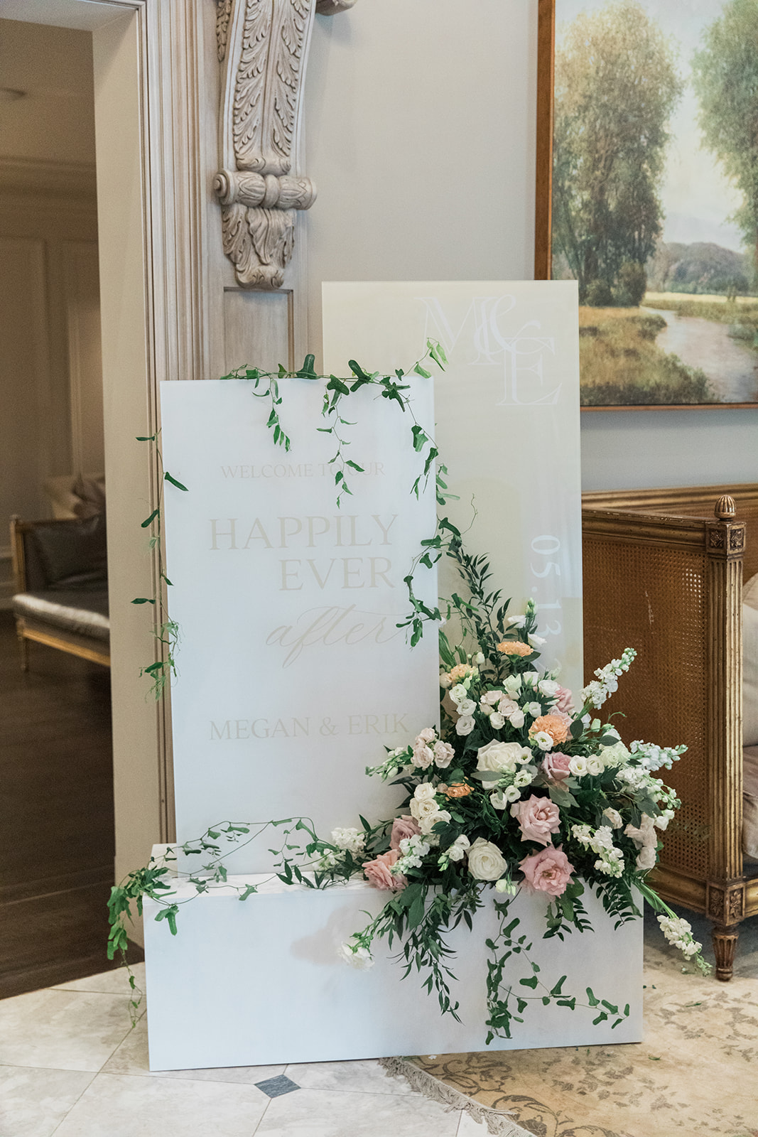 wedding welcome sign with flowers