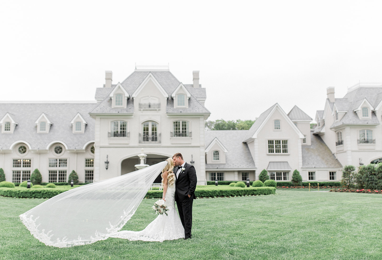 park chateau wedding with bride and groom