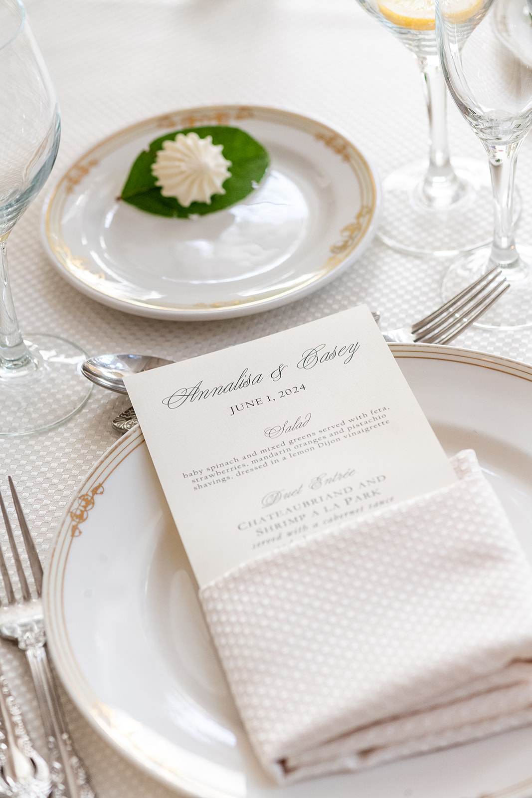 wedding dinner menu inside napkin