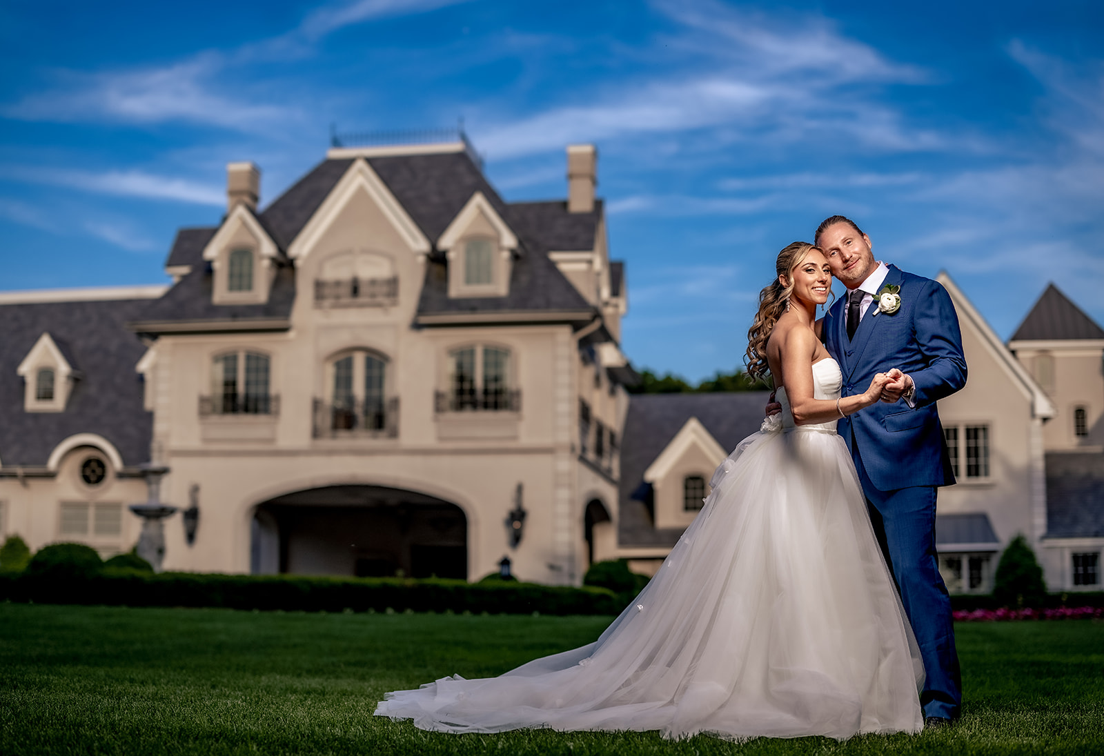 bride and groom outside park chateau wedding venue