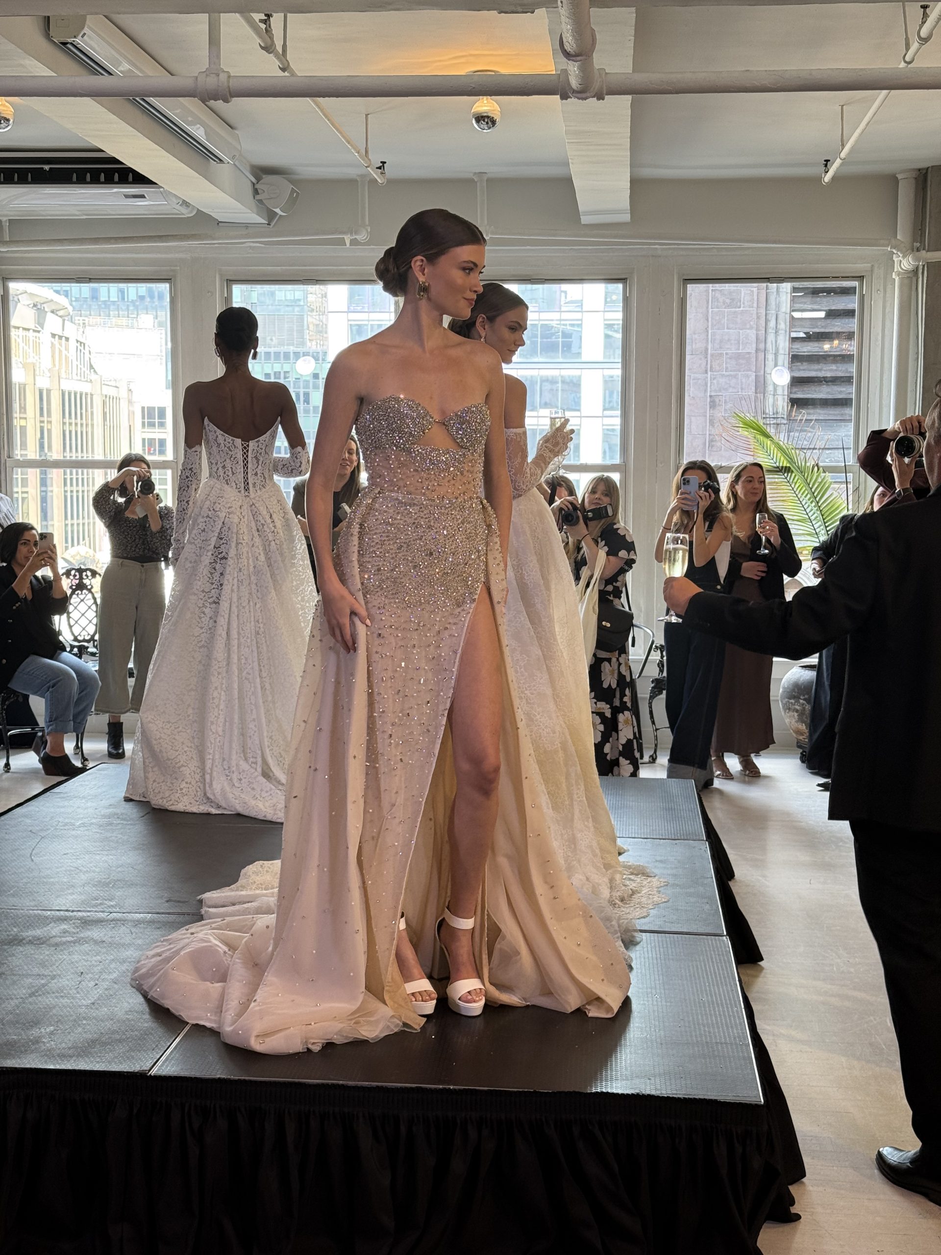 model wearing a sparkly wedding gown