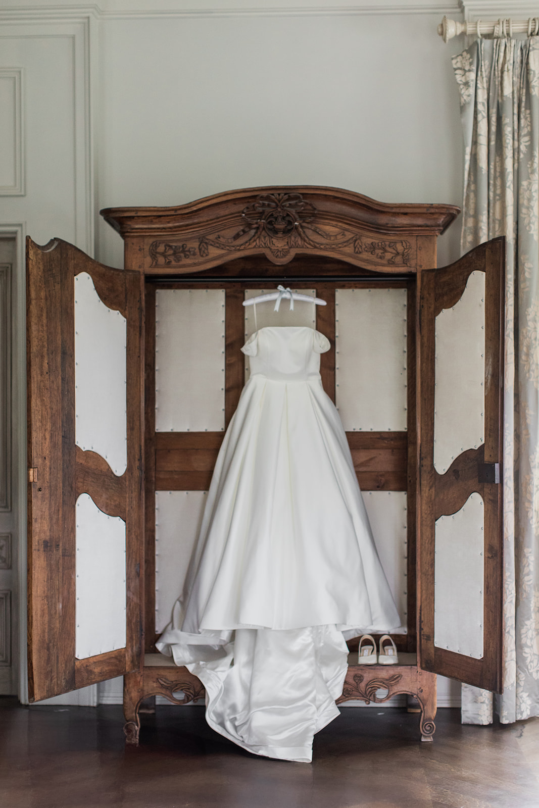 wedding gown hanging