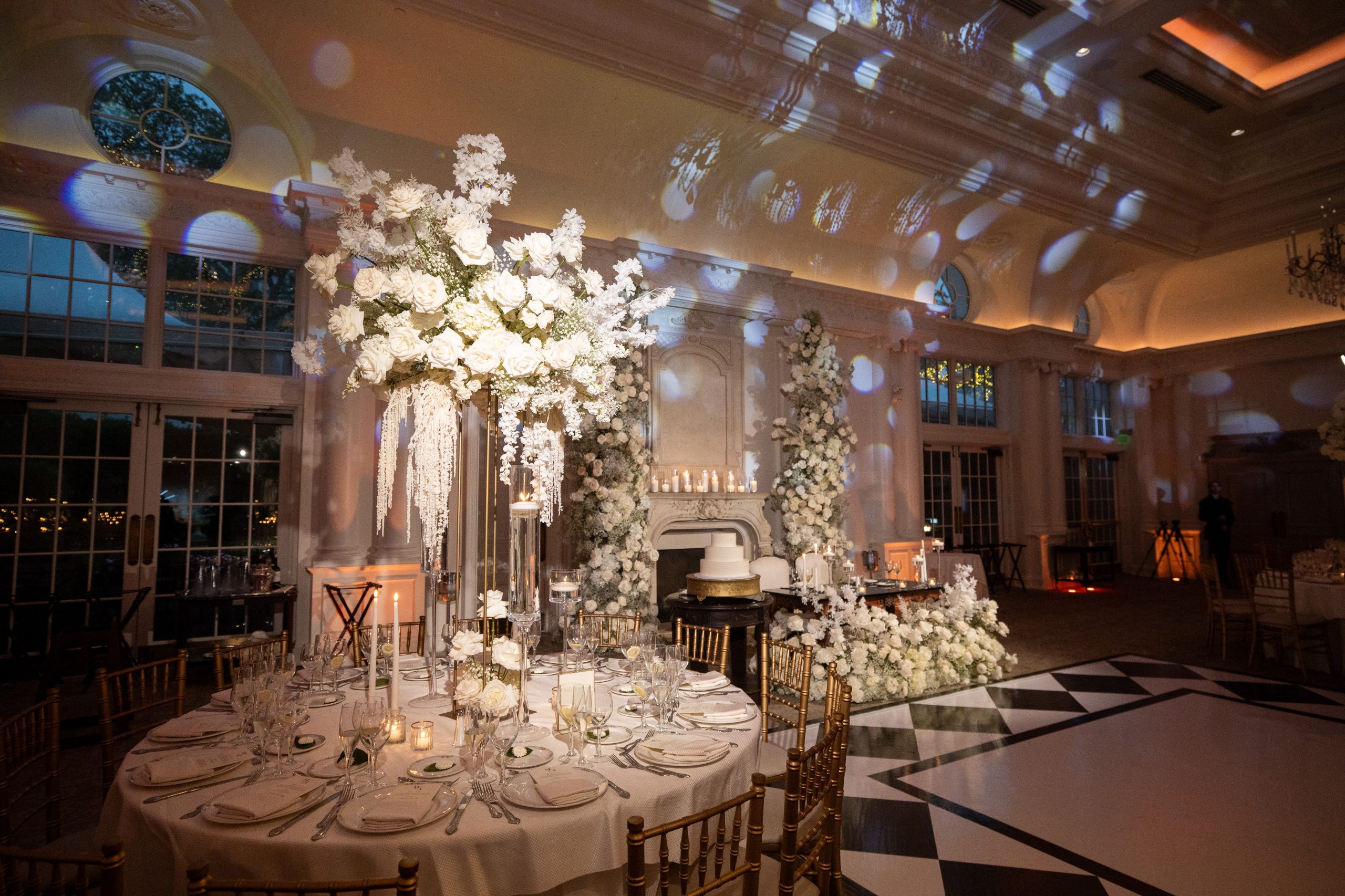 tall white centerpiece at a wedding