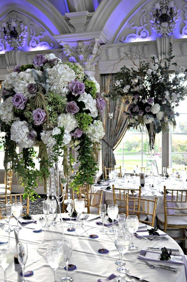 tall wedding centerpieces with purple and white flowers