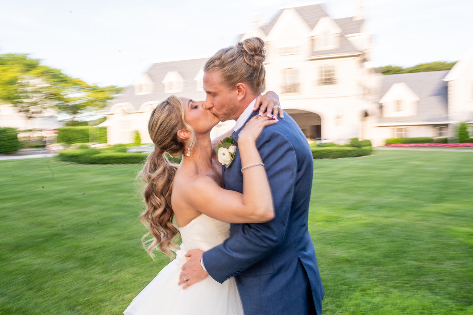 bride and groom kissing