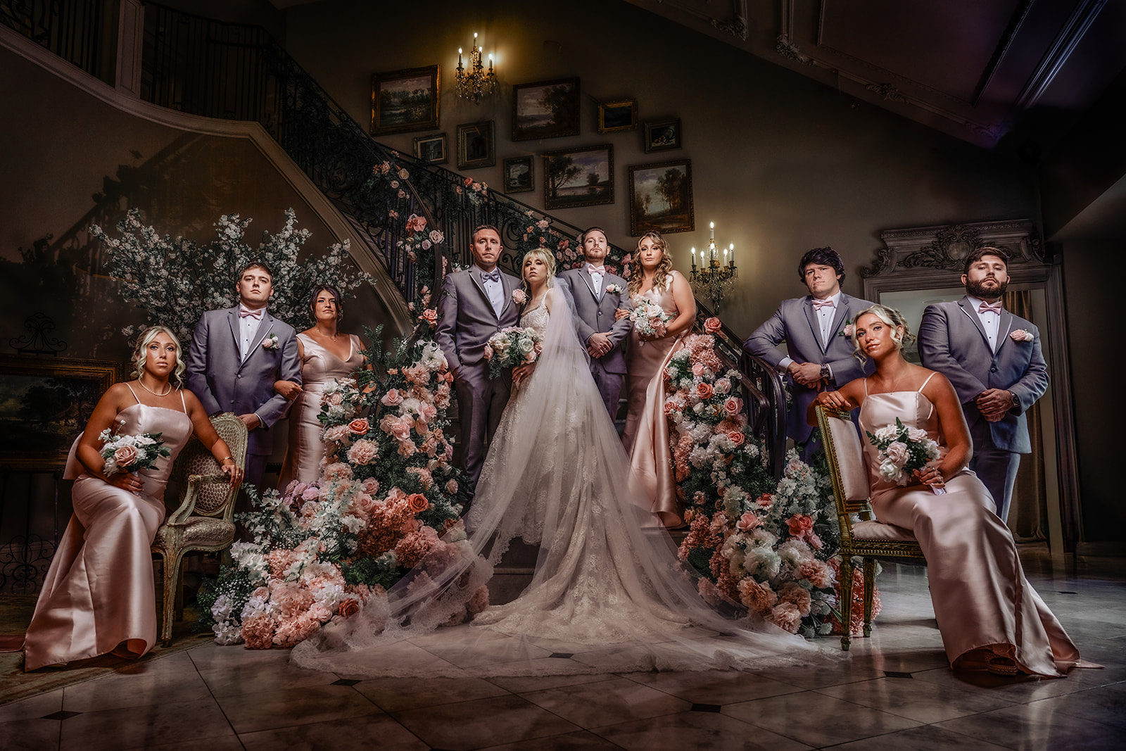 bride groom and wedding party photo