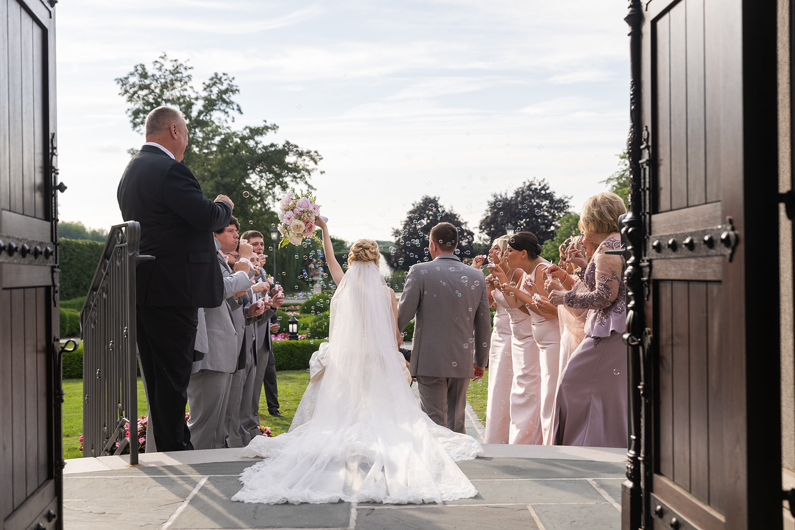 bride and groom leaving chapel