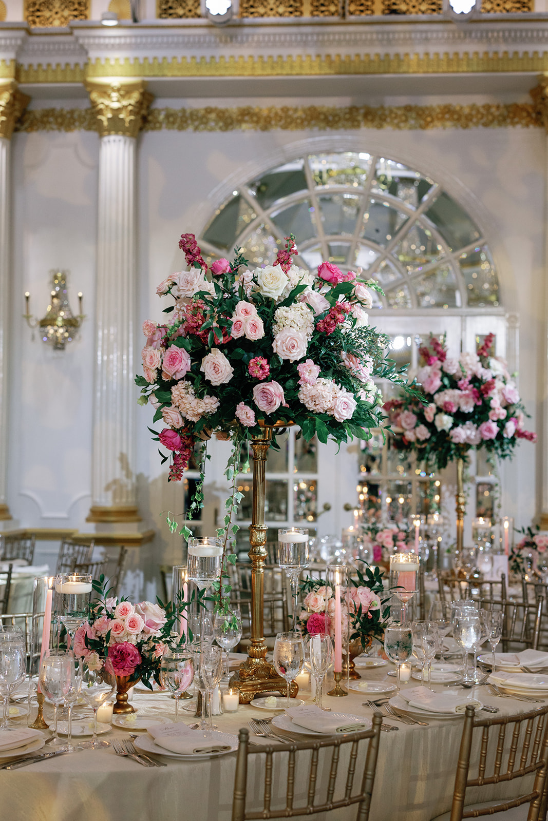 tall pink and green centerpiece