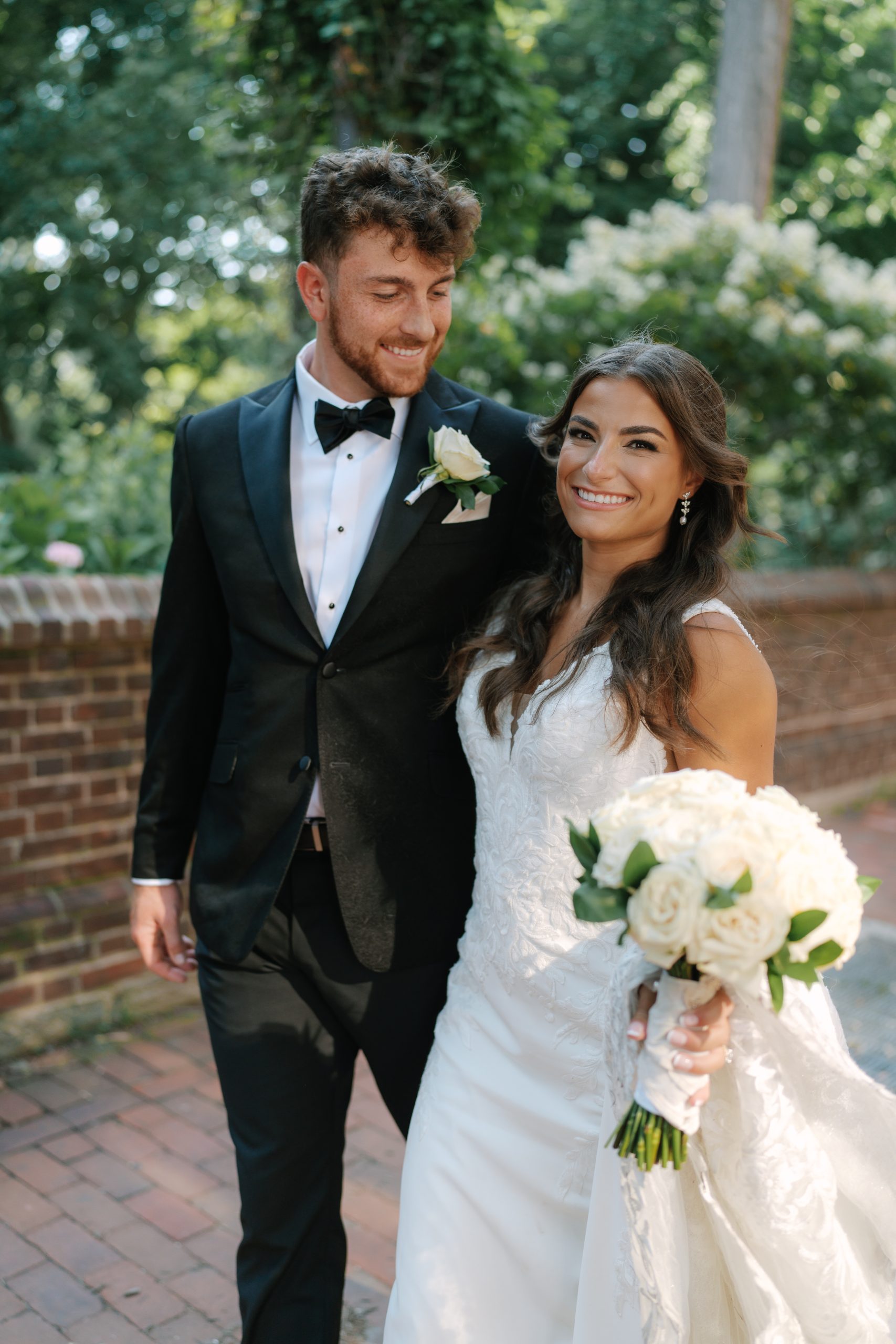 bride and groom with bridal bouquet