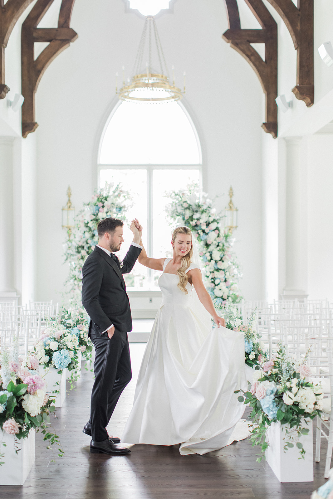 bride and groom inside chapel