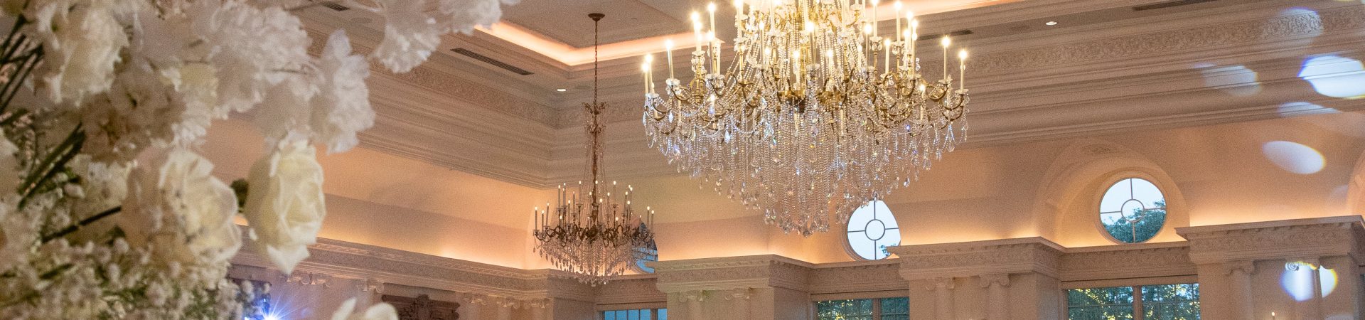 ballroom with all white centerpieces