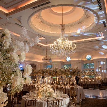 ballroom with all white centerpieces