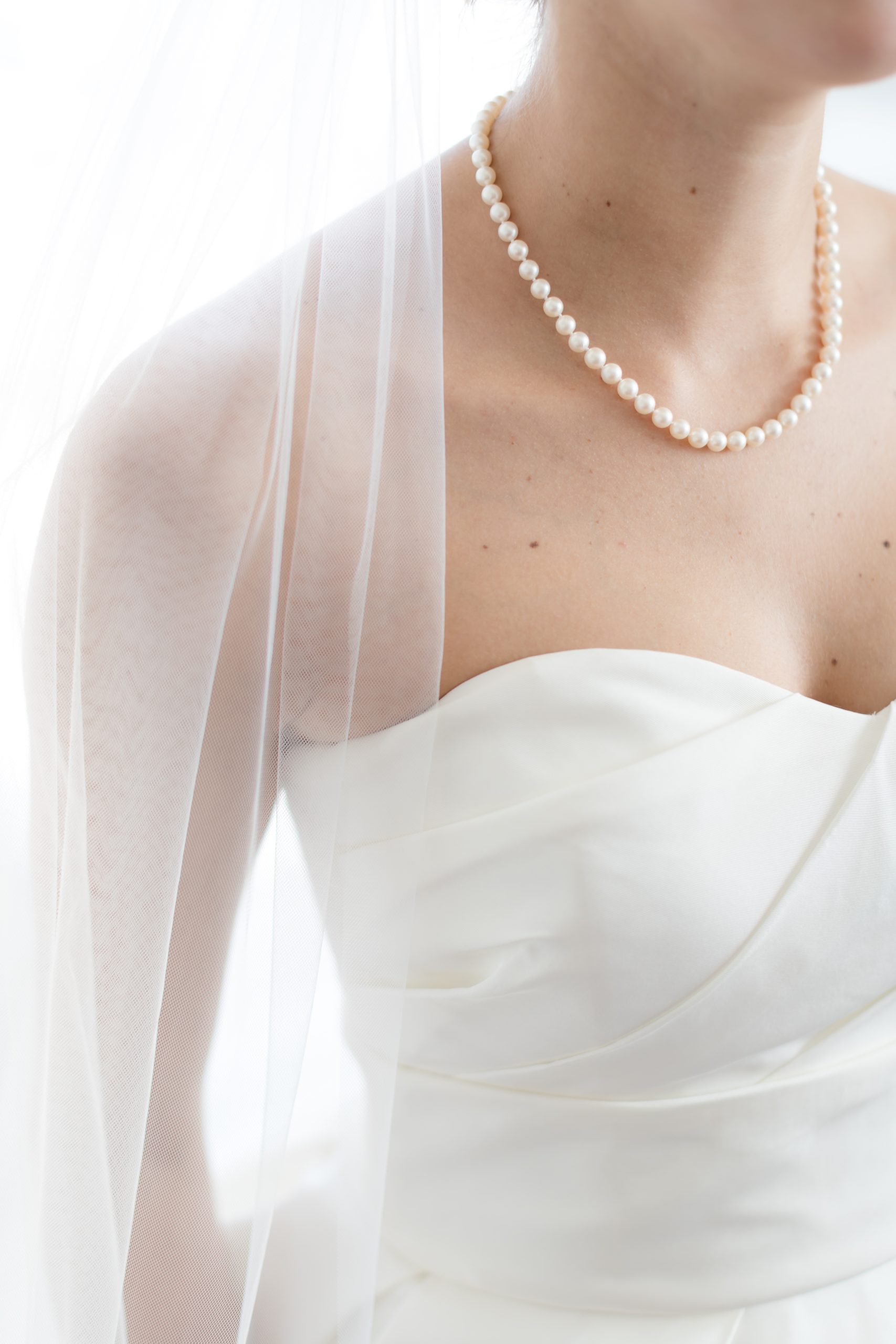 top of brides shoulders to see dress and veil
