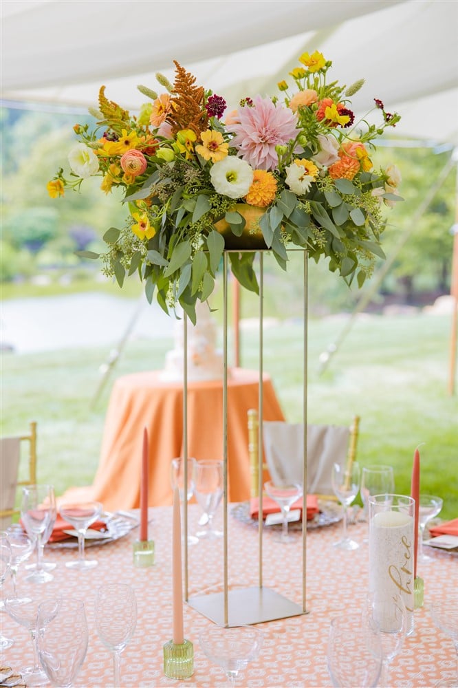 orange and green tall centerpiece